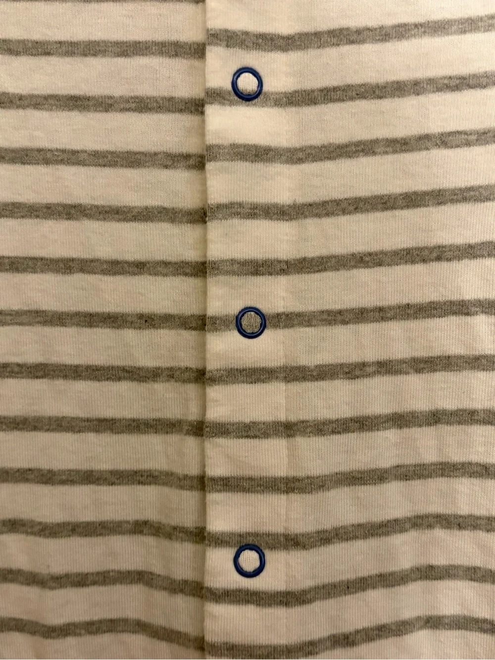 Baby Boden Gray & White Striped One-Piece with Blue Trim